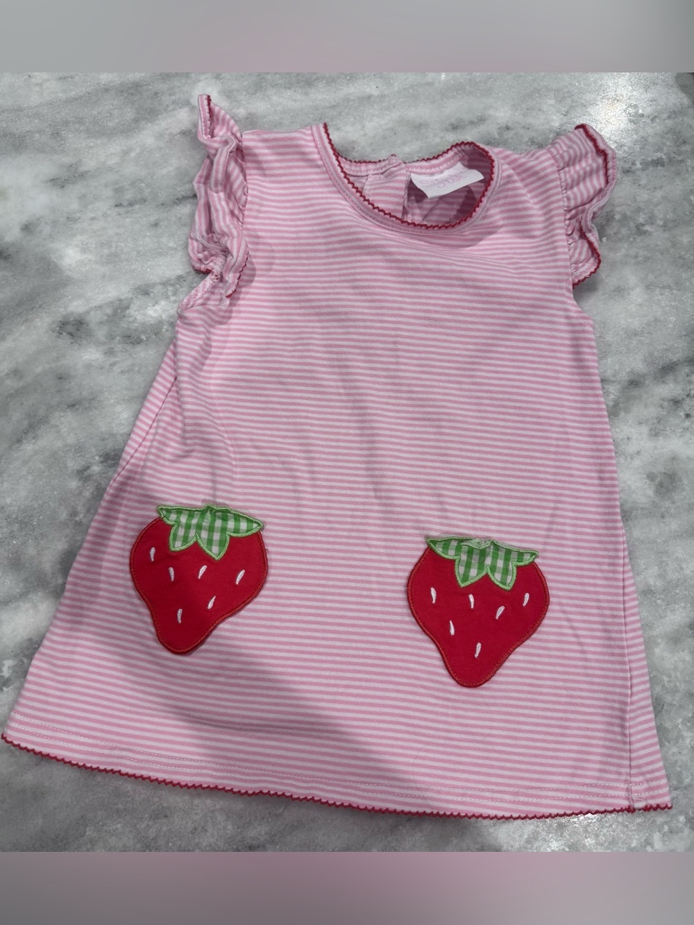 Pink Striped Strawberry Applique Dress for Girls